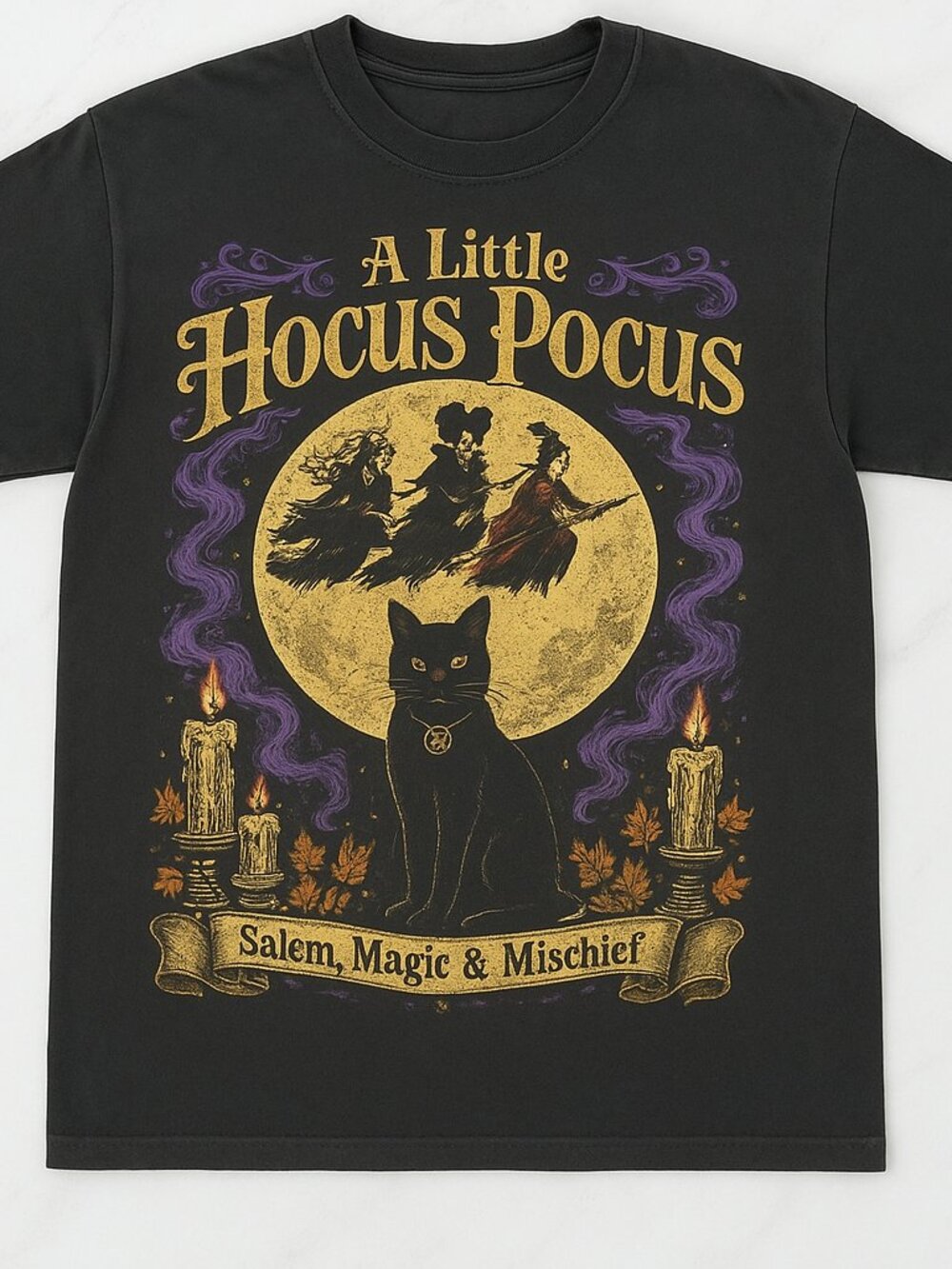 A Little Hocus Pocus Salem Magic Mischief Halloween Graphic Tee Oversized Witch